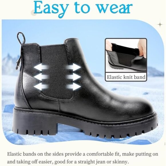 🆕Black Faux Leather Ankle Boots for Women, Waterproof, Chunky Heel, Comfortable - Picture 3 of 7